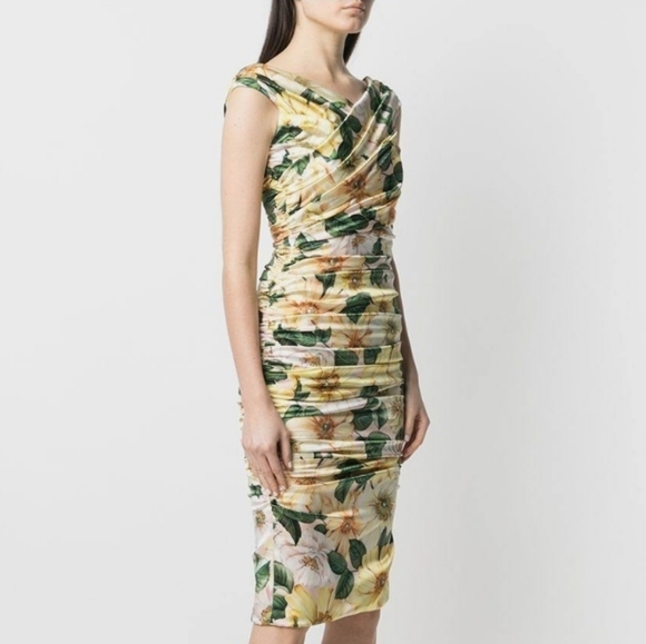Dolce & Gabbana 2 38 Camellia Ruched Satin Silk Floral Dress - Picture 13 of 15